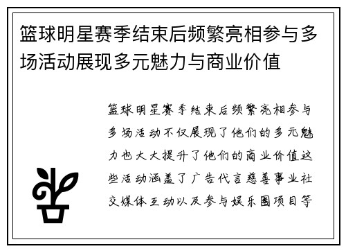 篮球明星赛季结束后频繁亮相参与多场活动展现多元魅力与商业价值