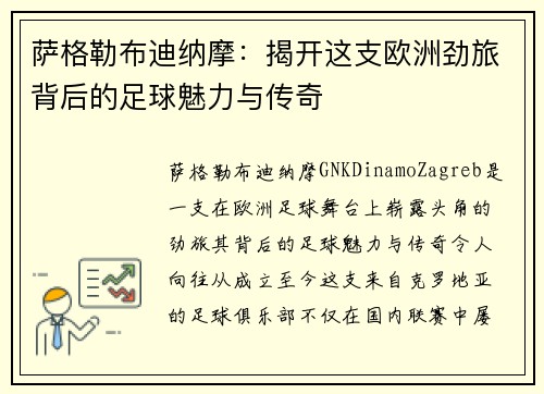 萨格勒布迪纳摩：揭开这支欧洲劲旅背后的足球魅力与传奇